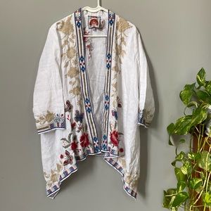 Johnny Was Los Angeles embroidered linen cardigan.